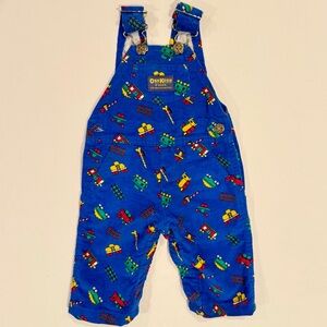 Vintage OshKosh Overalls Boys 6M Trains Corduroy Blue Made in USA Fall Winter